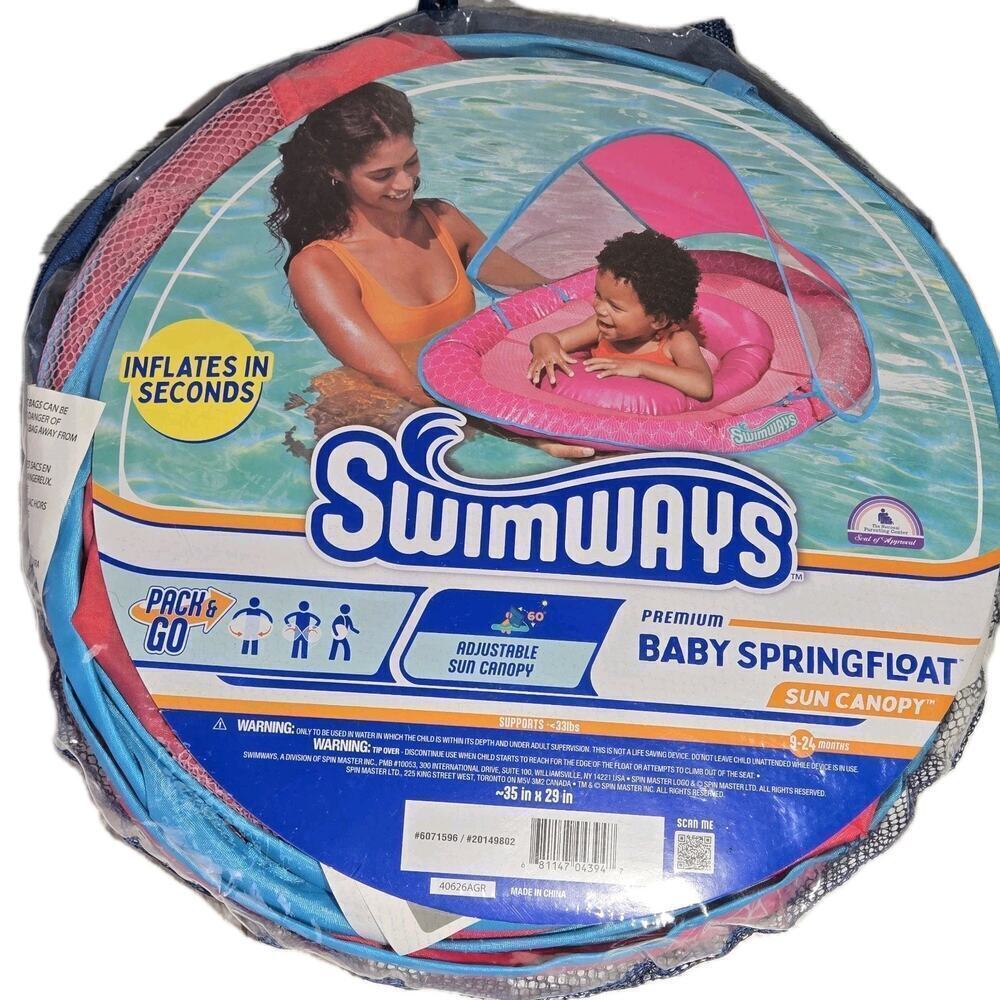 Swimways Premium Baby Springfloat W Sun Canopy 9-24 months Pack & Go Unopened NW